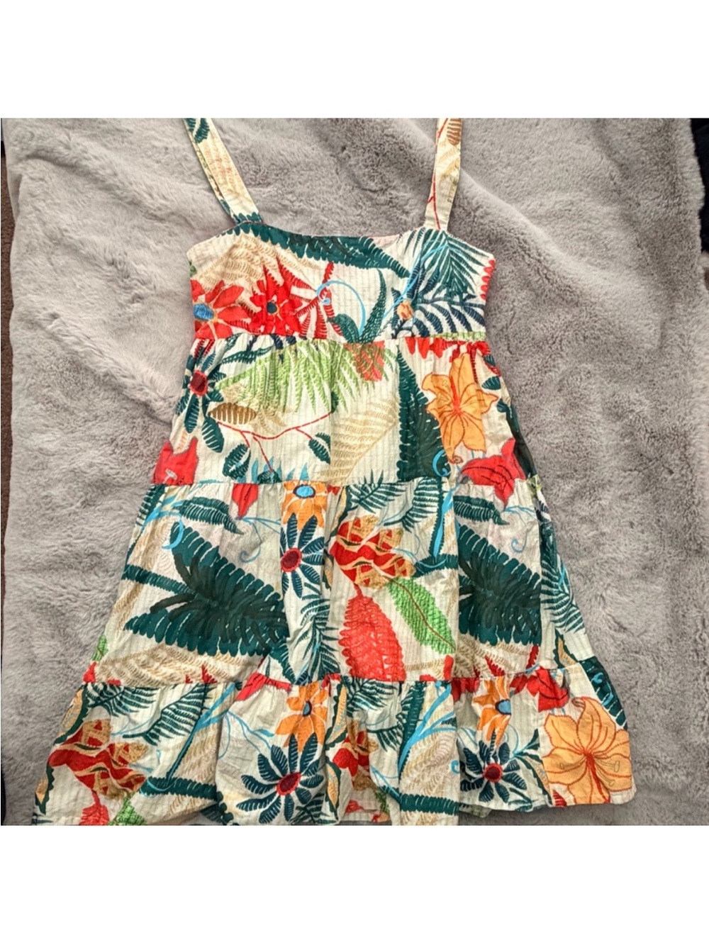 FARM Rio Tropical Floral Tiered Sundress - Cream, Green, Coral, Yellow